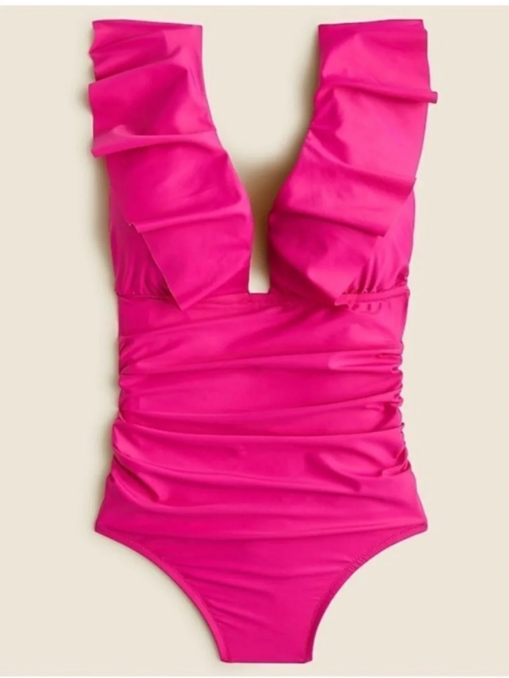 J. Crew Fuchsia Ruffle V-Neck One-Piece Swimsuit